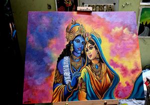 Abstract Radha Krishna Canvas Painting 16×20Inches