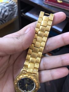 23k Gold Plated Diamond Studed Quartz Watch (New Packed)
