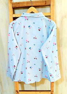 Light Blue Printed Cotton Shirt Size-42