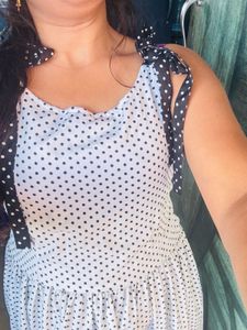 White Black Dotted Dress 👗