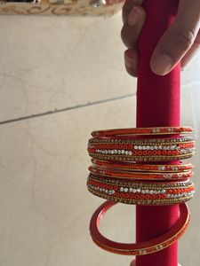 orange Bangles &amp; Kada Set 2/8 For Parties Wedding