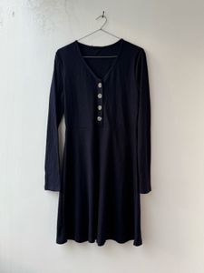 Black Ribbed Long Sleeve Dress