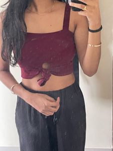 Burgundy Tie-Front Crop Top
