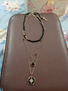 Black Stack Necklace with Earrings
