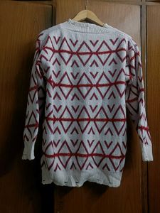 Knit Red Geometric Sweater