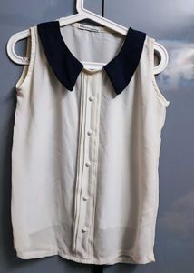 White Collar Sleeveless Top