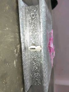 Silver Decorative Box with Pink Ribbon