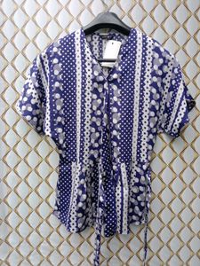 New With Tag Korean Art Dotted Blue Wrap Top