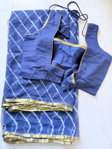 Unused Blue Tie-Dye Saree
