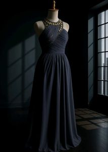 Elegant Navy Halter Gown