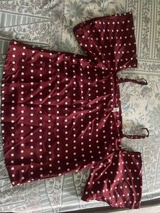 Maroon Polka Dot Cold Shoulder Top