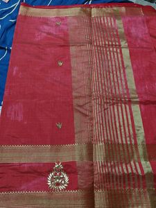 Elegant Red Cotton Silk Saree