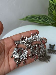 Oxidized Silver Elephant Earrings