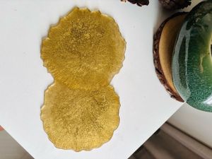 Handmade Resin Coaster Set Of 2 Golden Colour