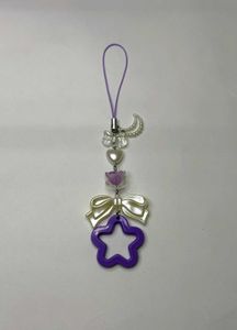 💜 Purple Star Moon Floral Phone Charm with Bows ✨