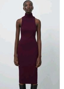 ZARA Burgundy Bodycon Midi Dress