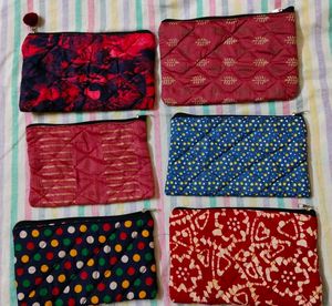 Multicolor Quilted Pouches - Set of 6