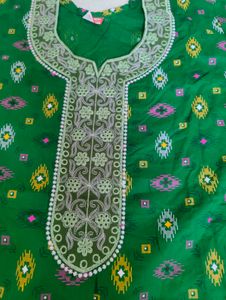 Green Embroidered Cotton Kaftan