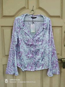 Purple Swirl Print Button-Up