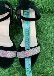 New Rhinestone High Heel Black Velvet