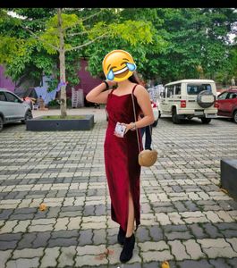 Hot Maroon Side Slit Dress