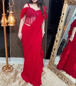 Red Embellished Corset Saree