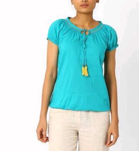 Aqua Boho Tassel Top