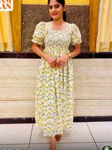 Floral Print Puff Sleeve Georgette Midi Dress