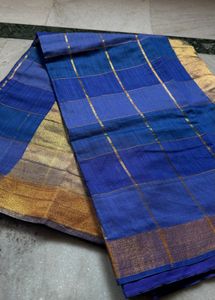 Royal Blue Cotton Silk Checked Design Saree