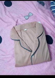 Tan Pajama Top with Green Trim