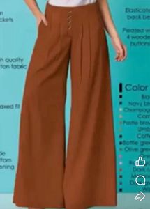 Brown Wide Leg Pleated Pants