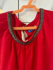 Red Dress Embellished Neckline