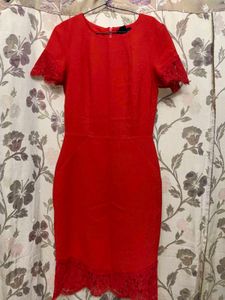 Red Lace Trim Dress