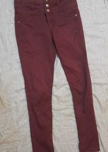 Maroon High-Waisted Jeans