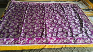 Purple And Cream Sari With Blouse
