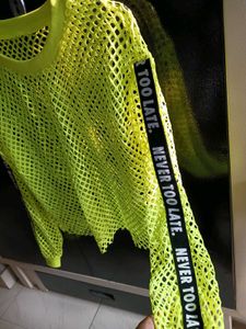 “NEVER TOO LATE” Neon Mesh Top – by SHEIN
