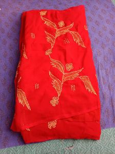 Red Embroidered Saree