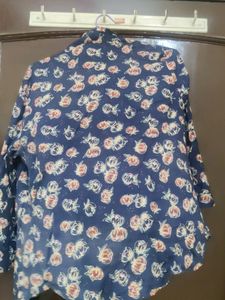 Blue Floral Printed Fitted Shirt