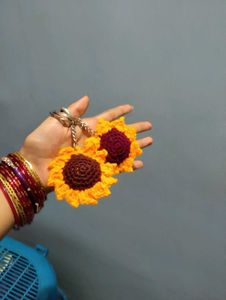 Crochet Sunflower Keychain - Handmade Accessory