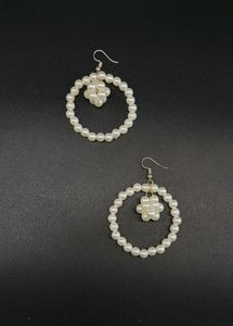 Handmade Pearl Ball Hoop Earrings White Colour