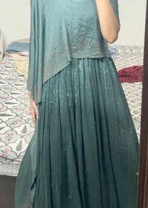 Elegant Ethnic Bottle Green Cape Gown