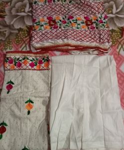 Jaipuri Phulkari White Suit