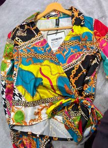 Koovs Chain Print Multi Color Front Knot shirt,