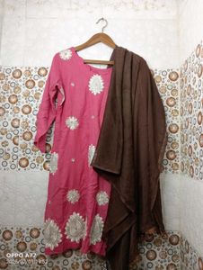 Pink Kurti with Brown Shawl