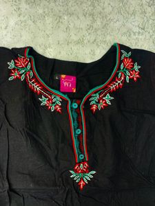 Embroidered Black Kurti Top