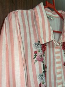 Striped Floral Shirt A Line Kurta