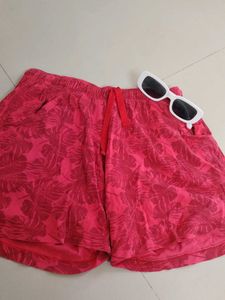 Lyra Women's Red Leaf Print Night Shorts – Size M