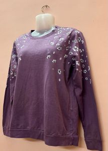 Purple With Floral Print Sweatshirt