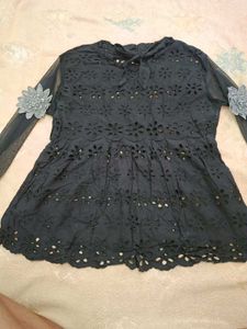 Black Floral Lace Tunic Top