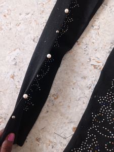 DARK BLACK JEGGINGS WITH STONES AND PEARLS